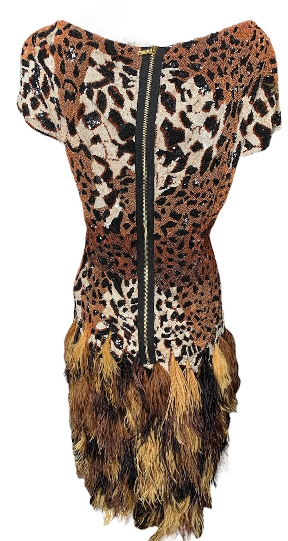 Naeem Khan Animal Print Sequined and Beaded Dress BACK 3 of 5
