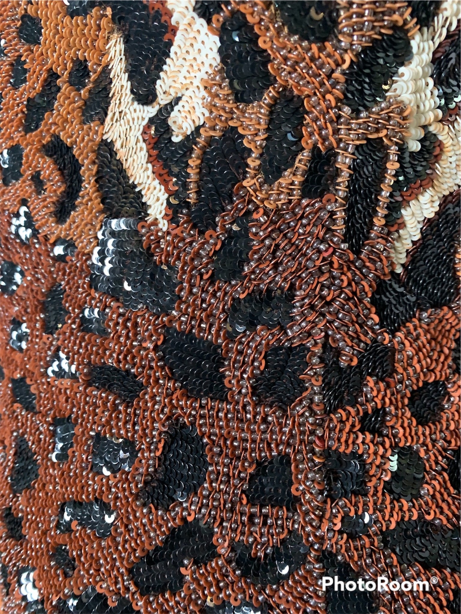 Naeem Khan Attribution Animal Print Sequined and Beaded Dress, close up