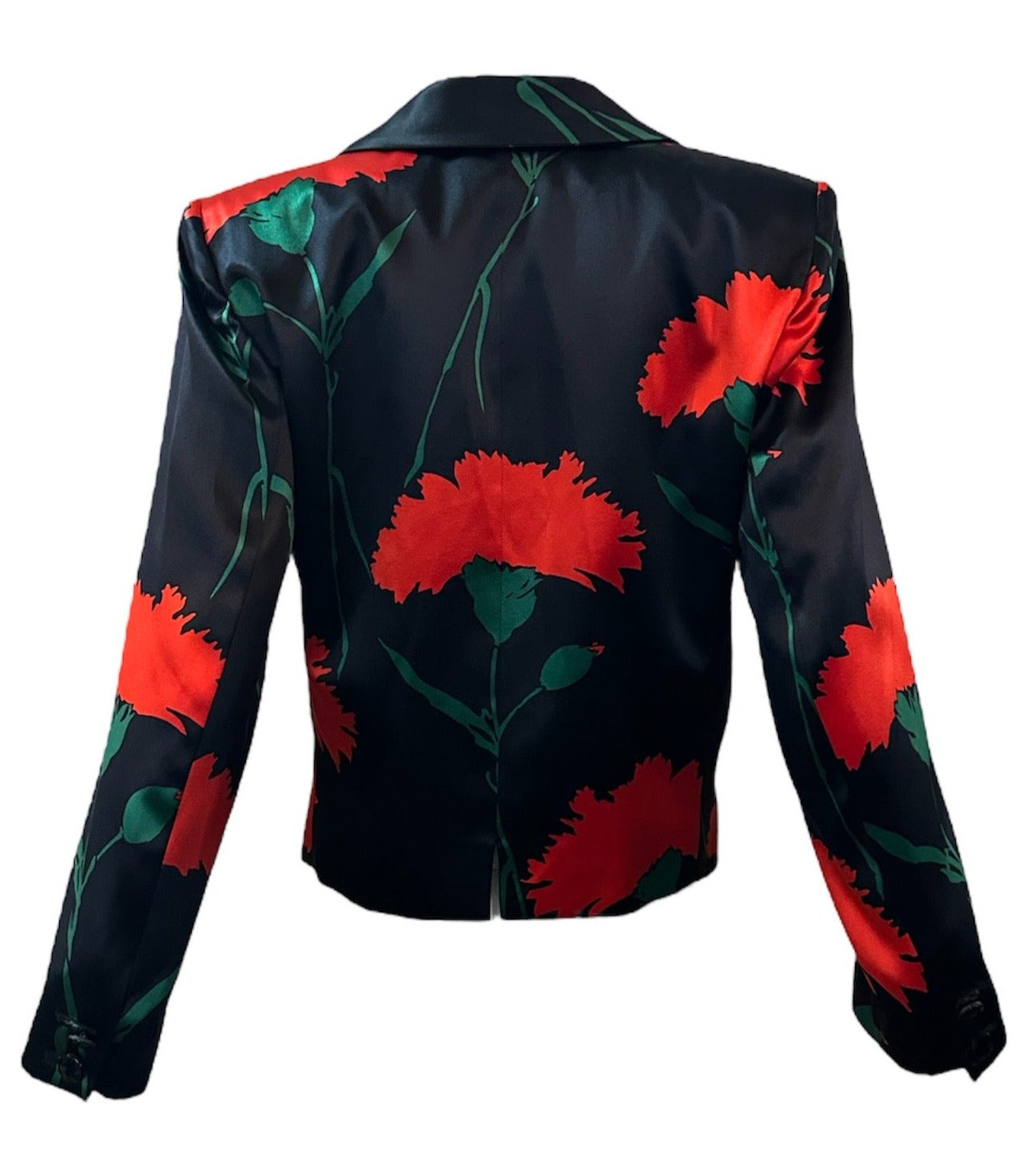  Valentino 80s Black Satin Floral Spenser Jacket BACK 2 of 4