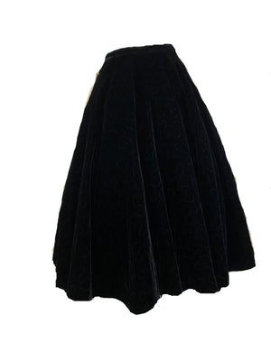 50s Black Velvet Quilted Circle Skirt BACK 2 of 5