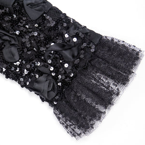 Vintage YSL 80s Black Ribbon & Sequin Party Dress, detail 1