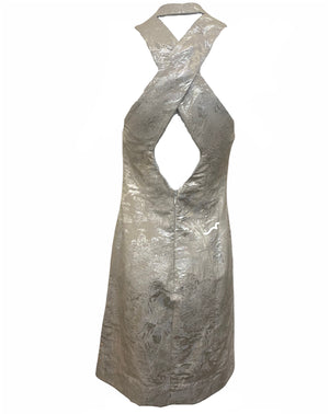 Vivienne Westwood 90s Silver Brocade Mini Dress BACK 2 of 5