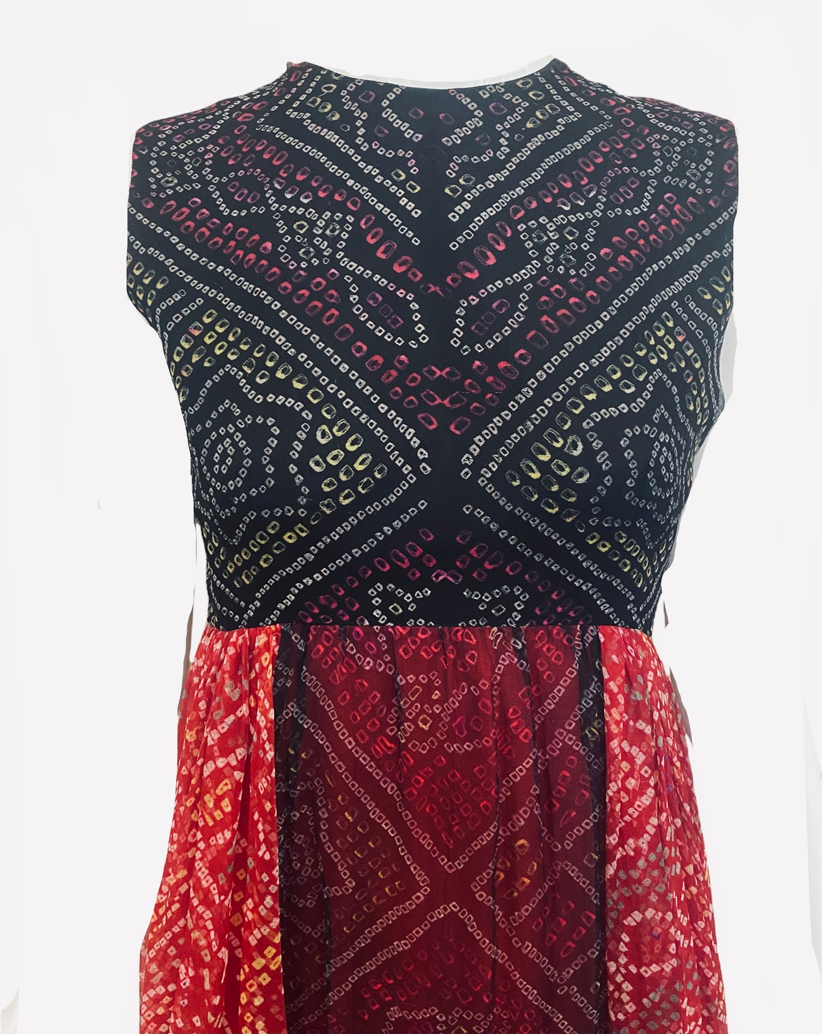 60s Unlabeled High Style Hippie Chiffon Shibori Print Dress with Shawl BODICE DETAIL 4 of 6