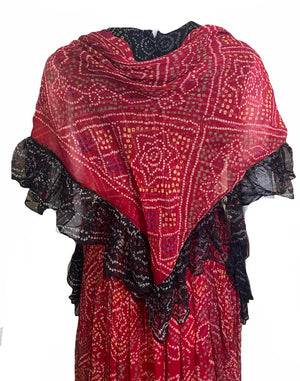 60s Unlabeled High Style Hippie Chiffon Shibori Print Dress with Shawl SHAWL 5 of 6