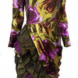 Paul Louis Orrier 80s High Drama Painterly Floral Cocktail Dress FRONT 1 of 5