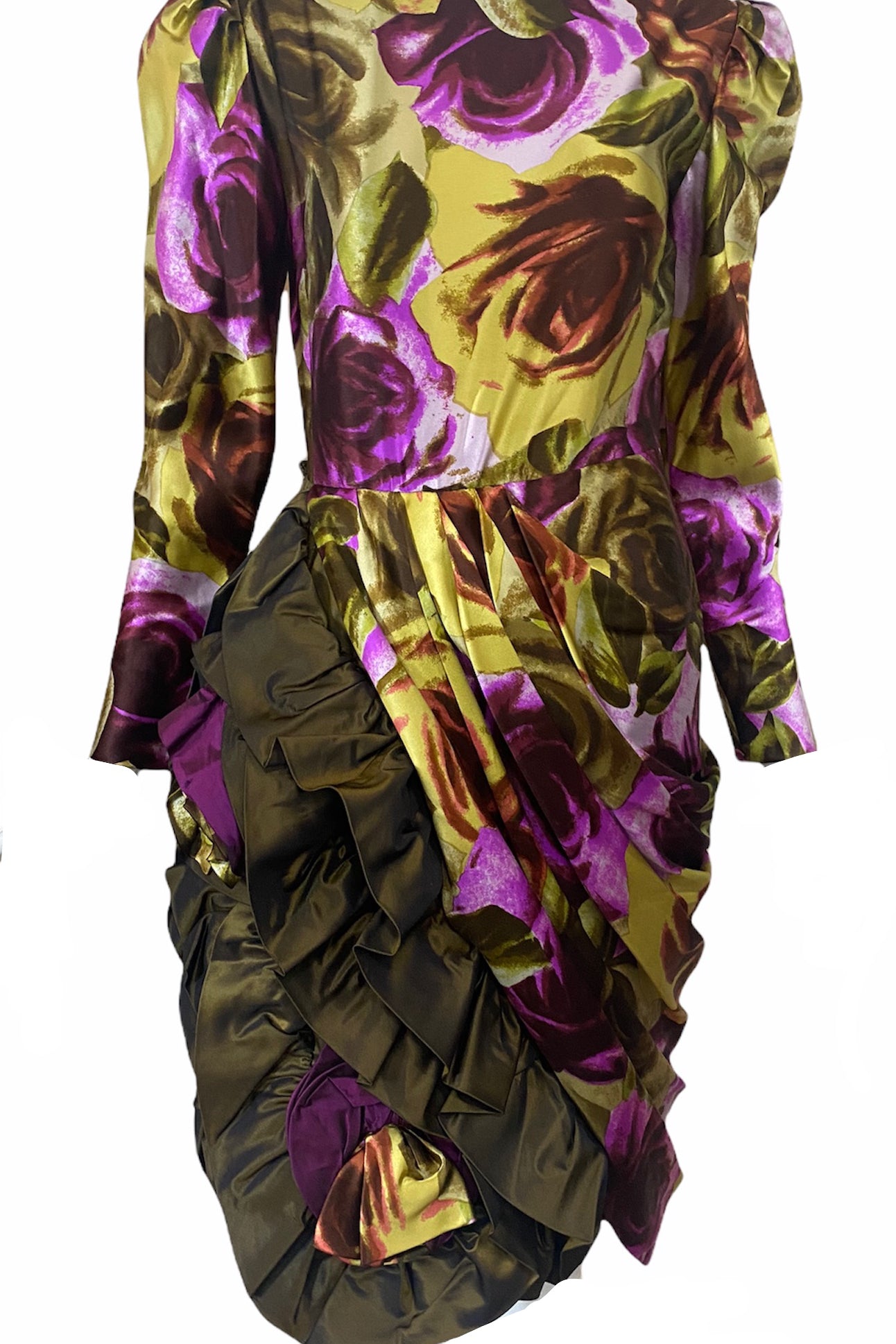 Paul Louis Orrier 80s High Drama Painterly Floral Cocktail Dress FRONT 1 of 5
