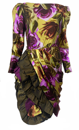 Paul Louis Orrier 80s High Drama Painterly Floral Cocktail Dress FRONT 1 of 5