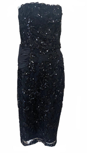 Vicky Tiel 80sBlack Strapless Lace and Sequin Cocktail Dress FRON 1 of 4