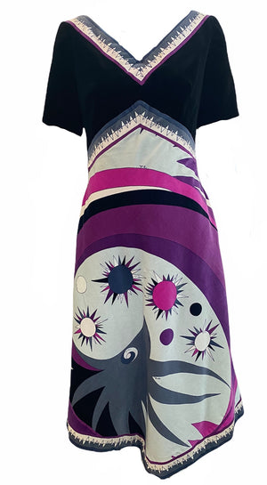 Emilio Pucci 60s Atomic Op Art Print Velvet Dress FRONT 1 of 5
