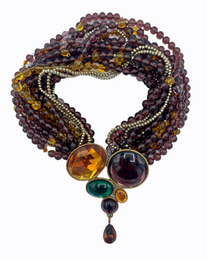 Tess Shalom Attribution Multi Strand Beaded Collar with Glass Drop Pendant