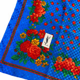 YSL 70s Bright Blue Polka Dot Floral Silk Scarf DETAIL 2 of 3