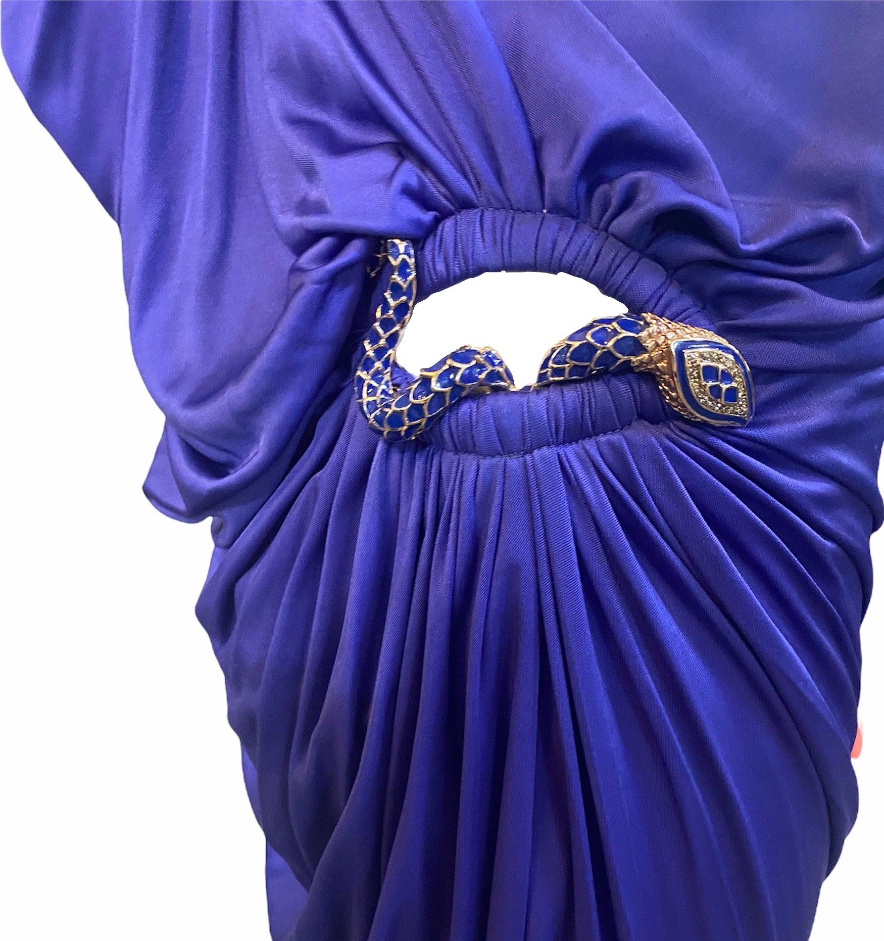  Roberto Cavalli Contemporary Purple Jersey One Shoulder Goddess Gown DETAIL 4 of 5