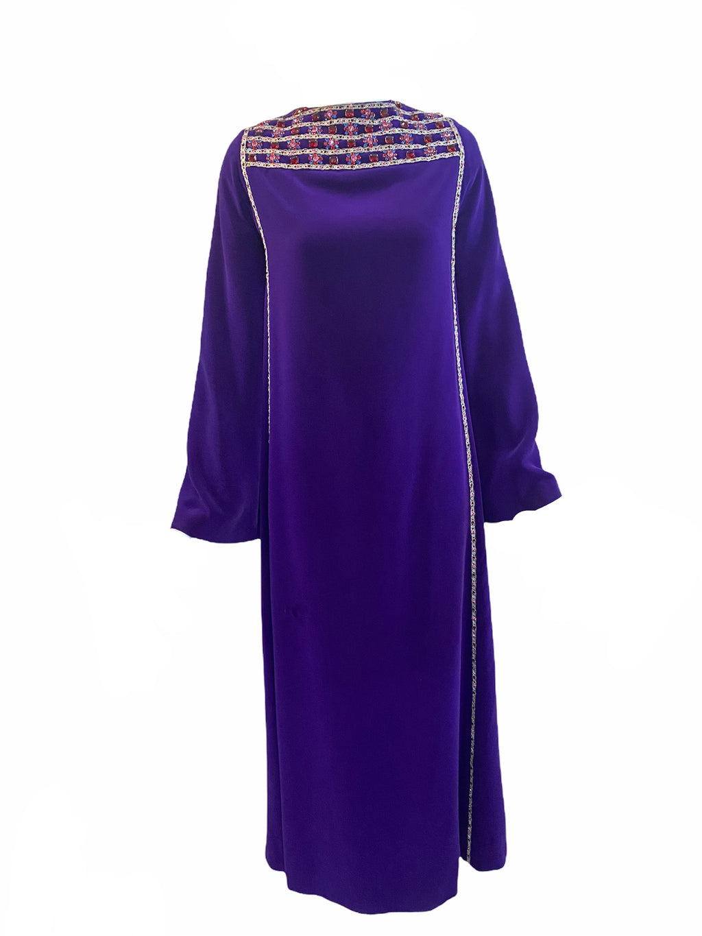 Malcolm Starr 60s Purple Velvet Jeweled Gown FRONT 1 of 5