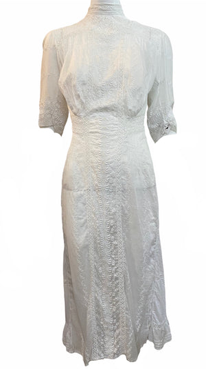 Edwardian White Cotton Voile Short Lawn Dress FRONT 1 of 4