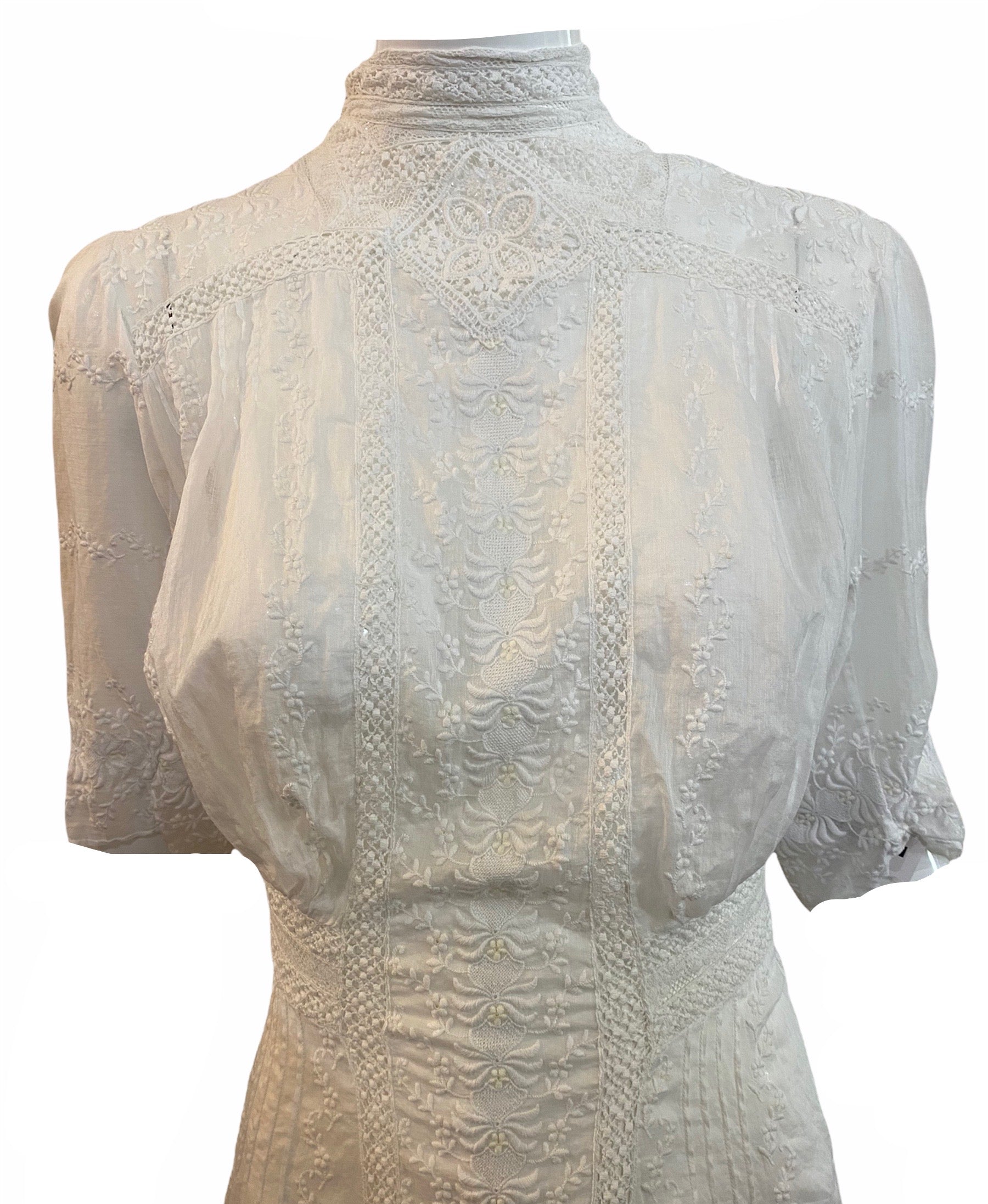 Edwardian White Cotton Voile Short Lawn Dress BODICE 3 of 4