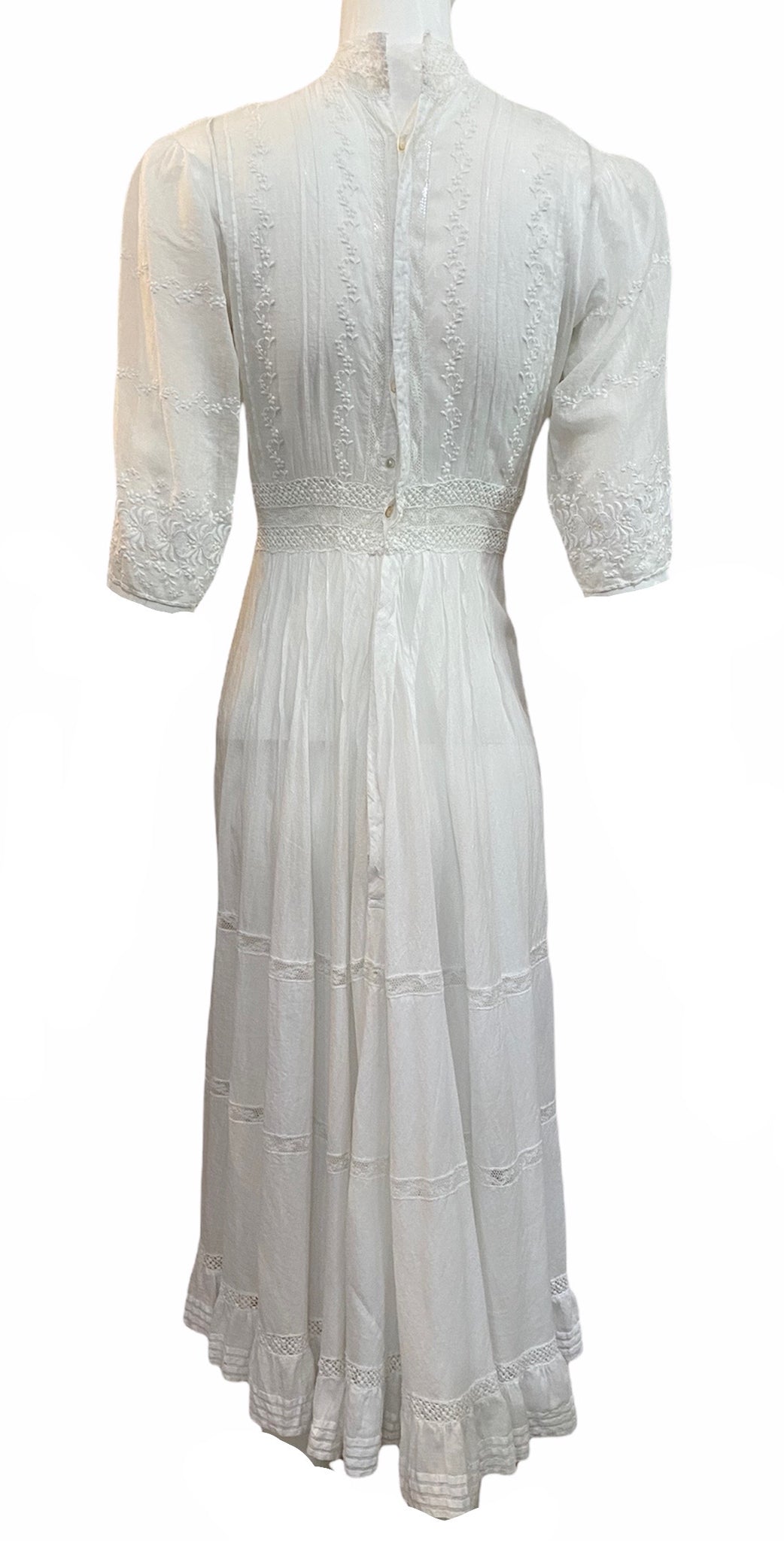 Edwardian White Cotton Voile Short Lawn Dress BACK 2 of 4