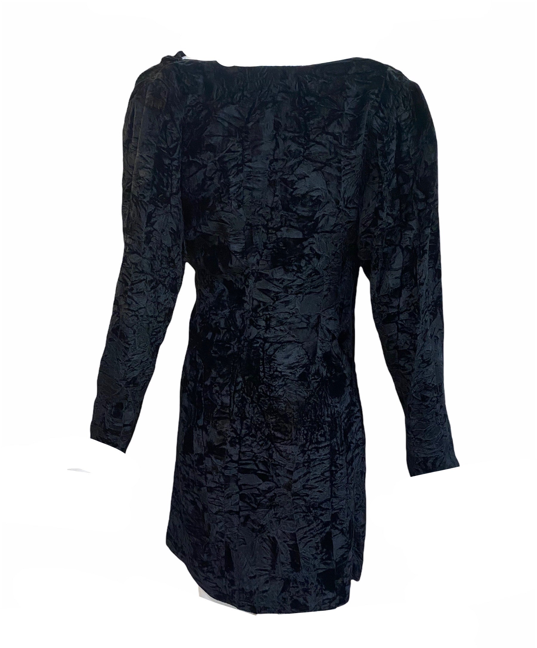   Saint Laurent Rive Gauche 80s Black Crushed Velvet Wrap Cocktail Dress BACK 2 of 3