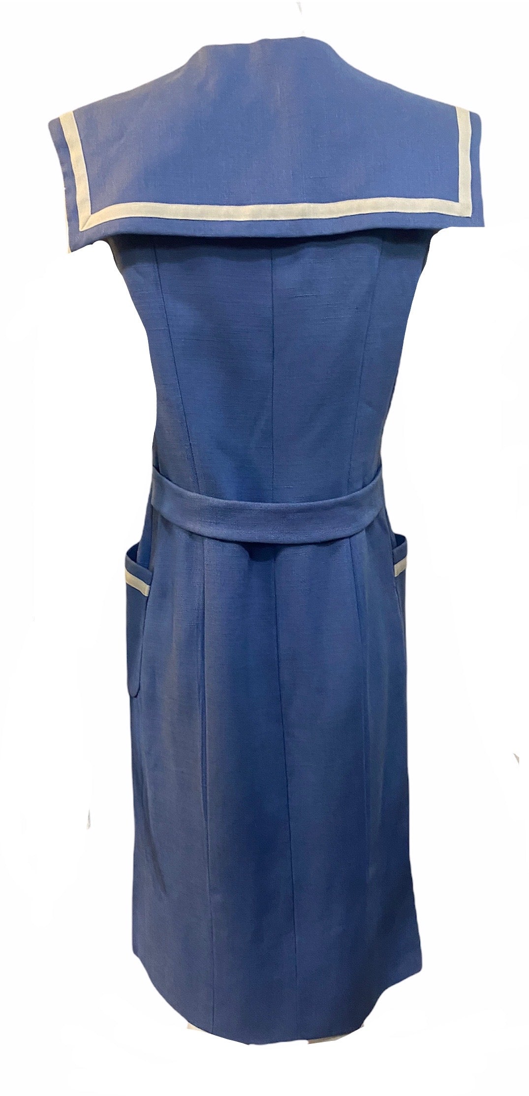 Traina Norell 60s Cornflower Blue and White Linen Sailor Dress Traina Norell 60s Cornflower Blue and White Linen Sailor Dress