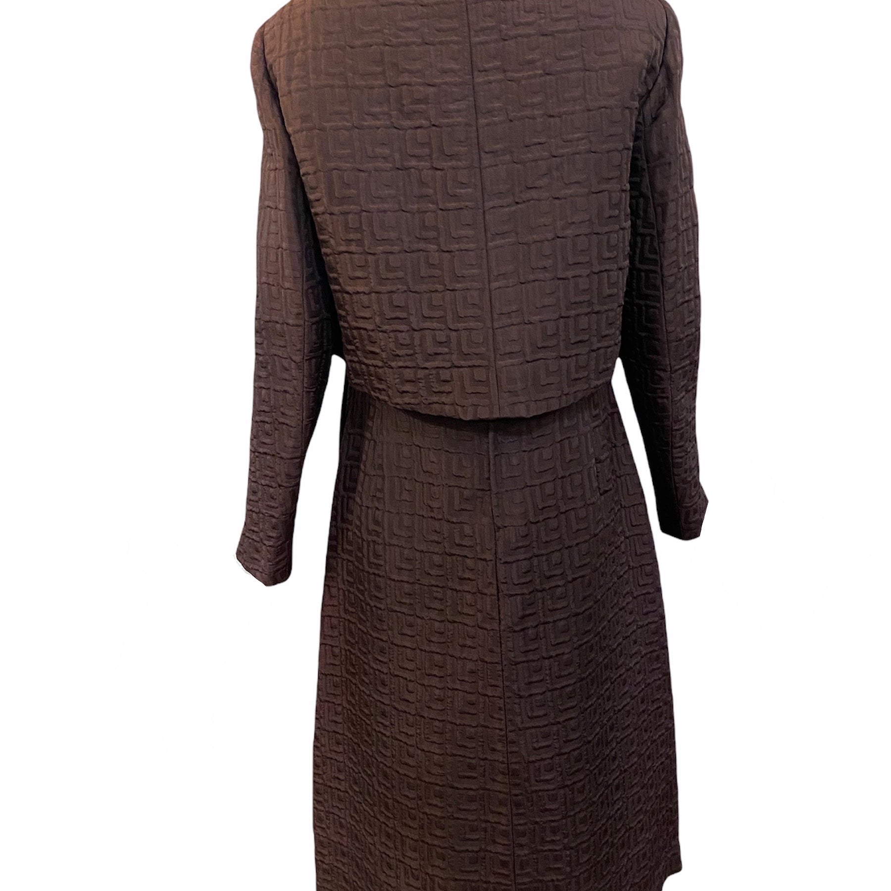Anne Lise 60s Brown Matelasse Afternoon Dress Ensemble BACK 2 of 7