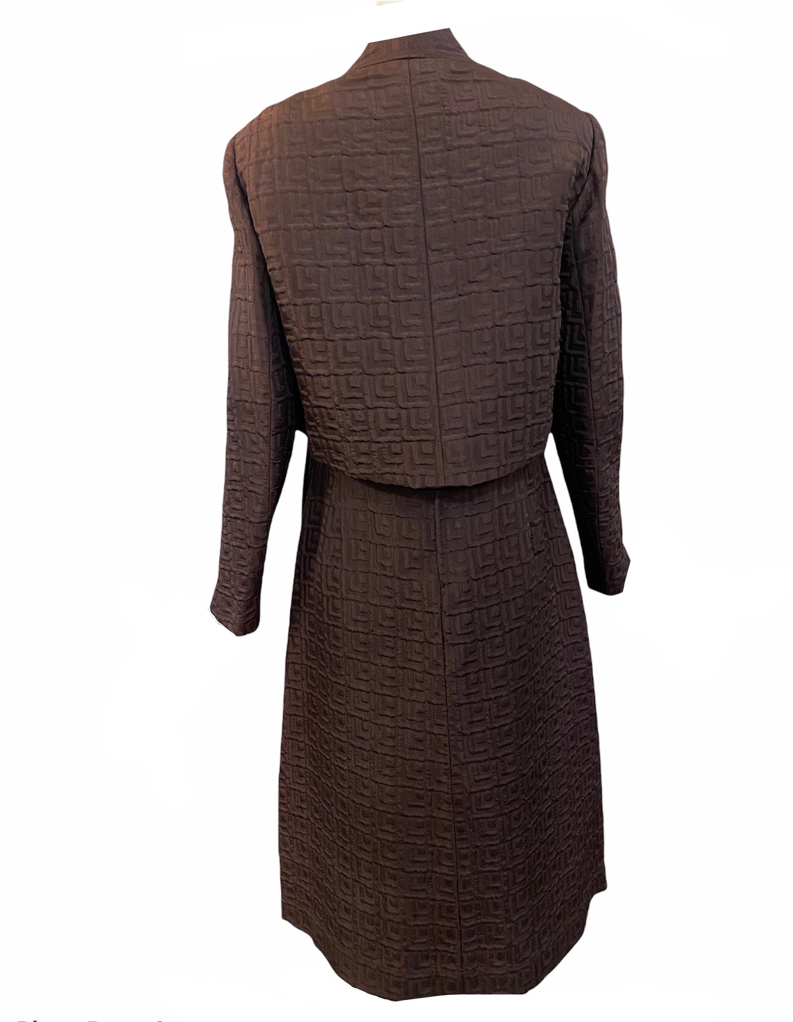 Anne Lise 60s Brown Matelasse Afternoon Dress Ensemble BACK 2 of 7