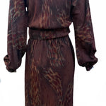  Iconic Halston 70s Brown Print Twill Wrap Dress BACK 2 of 5