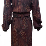  Iconic Halston 70s Brown Print Twill Wrap Dress BACK 2 of 5