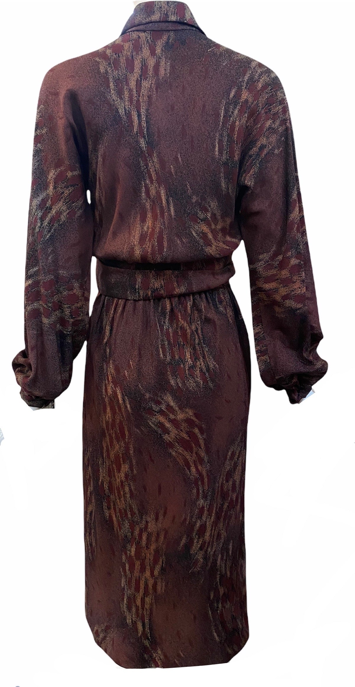  Iconic Halston 70s Brown Print Twill Wrap Dress BACK 2 of 5