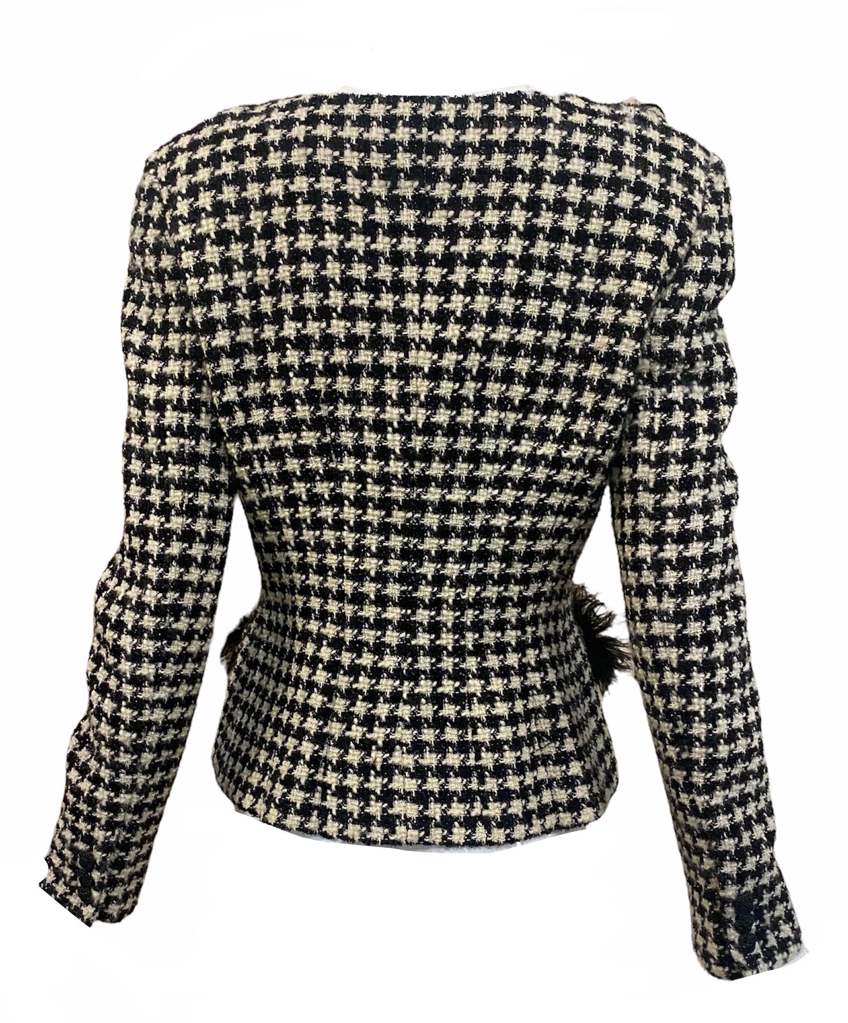 Valentino 80s Black and White Houndstooth Evening Jacket with Marabou Accents, back