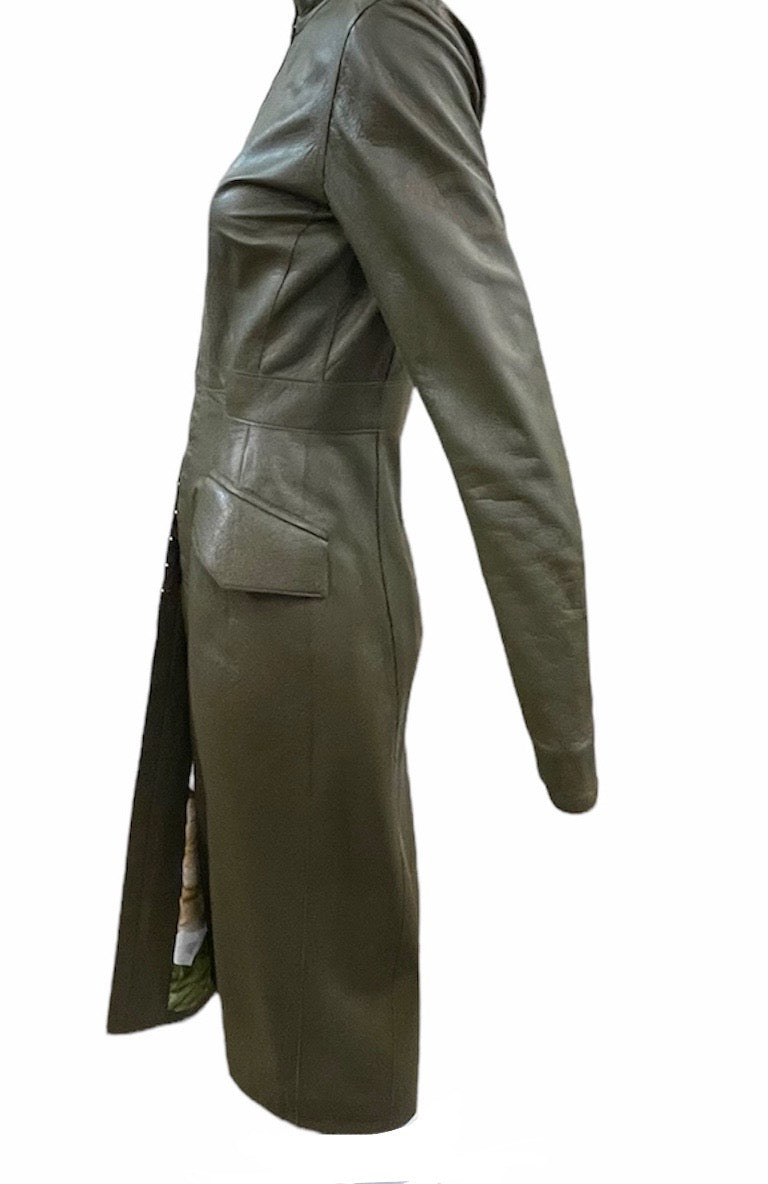 Louis Vuitton Olive Green Leather Coat Dress THE WAY WE WORE Louis Vuitton Olive Green Leather Coat Dress THE WAY WE WORE