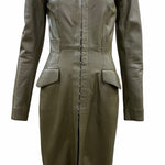  Louis Vuitton Olive Green Leather Coat Dress FRONT 1 of 7