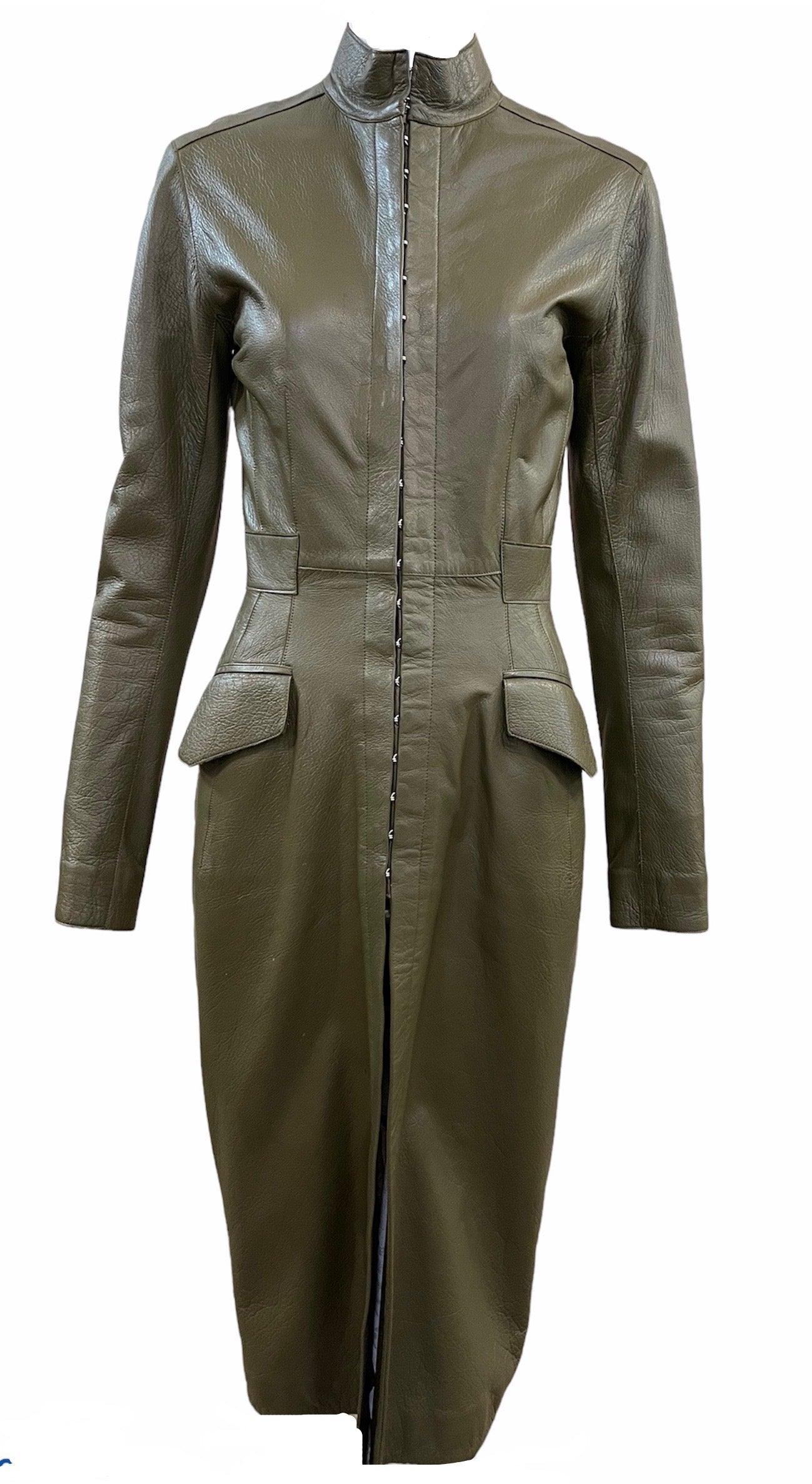 Louis Vuitton Olive Green Leather Coat Dress THE WAY WE WORE Louis Vuitton Olive Green Leather Coat Dress THE WAY WE WORE