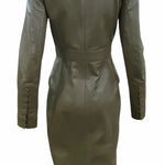  Louis Vuitton Olive Green Leather Coat Dress BACK 3 of 7