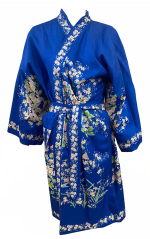 Hiyashi Japanese Blue Silk Floral Belted Robe CLOSED 3 of 6