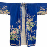Hiyashi Japanese Blue Silk Floral Belted Robe FRONT 1 of 6