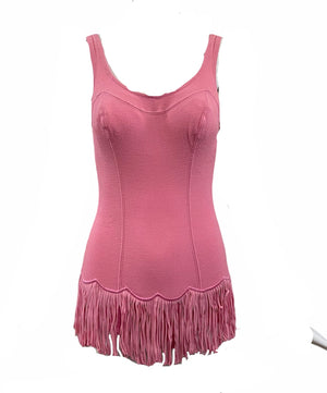 Deweese 60s Pink Fringed Swimsuit Ensemble FRONT 1 of 11
