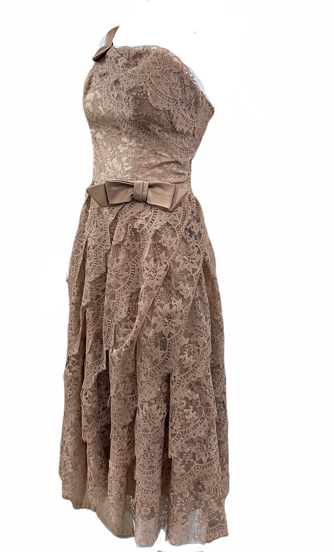 50s Mocha Brown Lace Cocktail Dress  SIDE 2 of 5