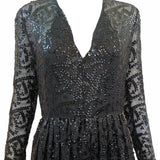  Bill Blass Atttribution 70s Black Sequin Gown With Feather Hem DETAIL 4 of 5