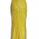  Lorena Sarbu Spectacular Yellow Sequin Red Carpet Gown BACK 2 of 5