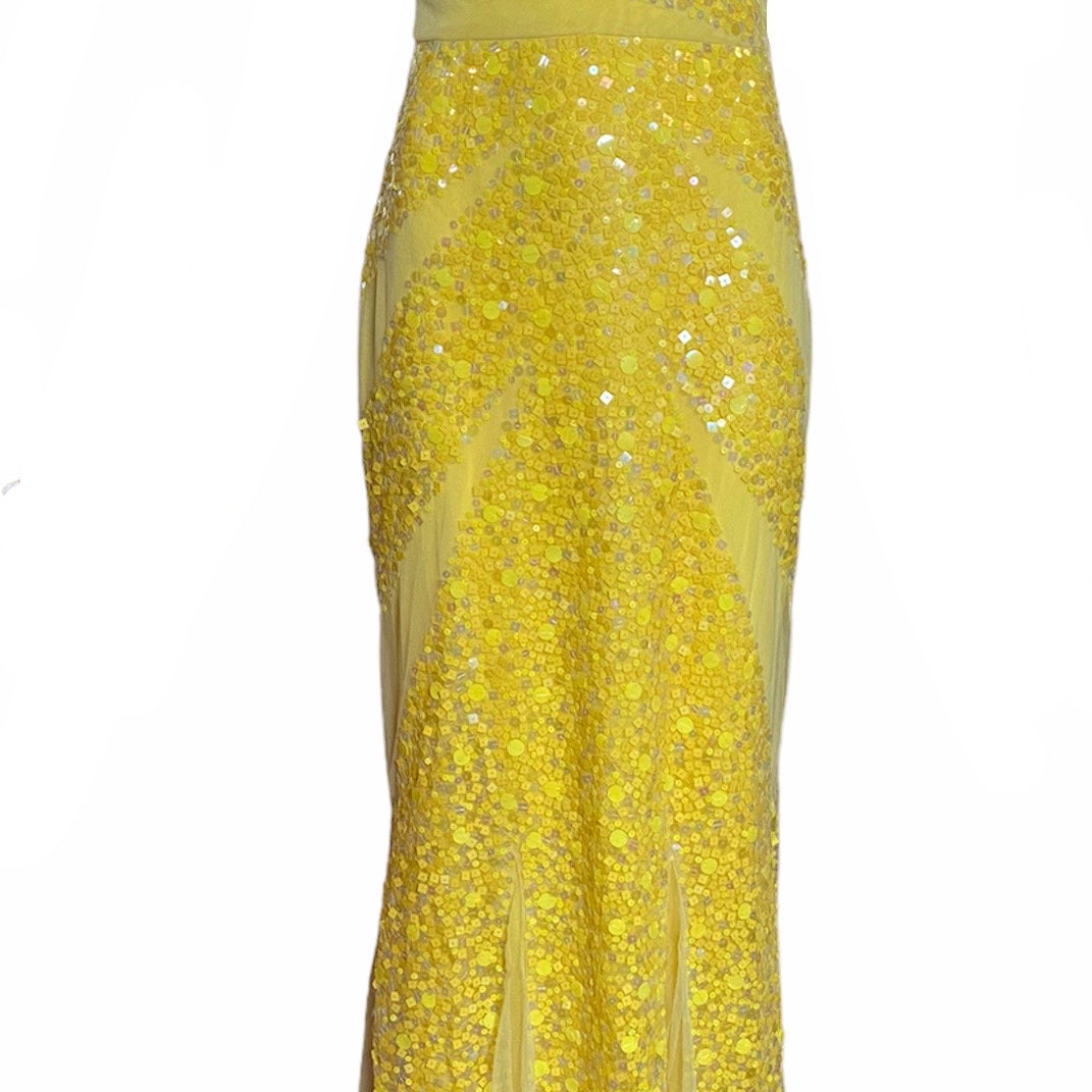  Lorena Sarbu Spectacular Yellow Sequin Red Carpet Gown FRONT 1 of 5