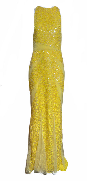  Lorena Sarbu Spectacular Yellow Sequin Red Carpet Gown FRONT 1 of 5