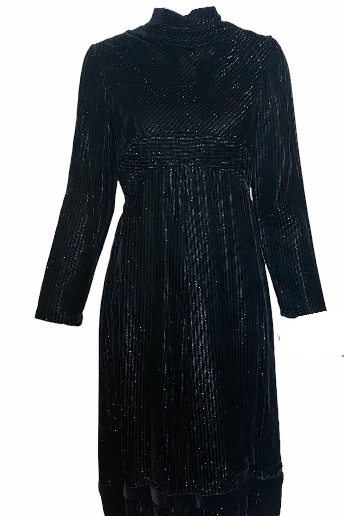 70s Dramatic  Black Striped Velvet Shot with Silver FRONT 1 of 6