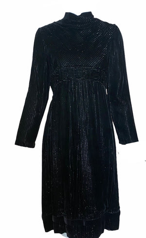 70s Dramatic  Black Striped Velvet Shot with Silver FRONT 1 of 6