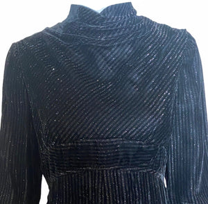 70s Dramatic  Black Striped Velvet Shot with Silver DETAIL 4 of 6