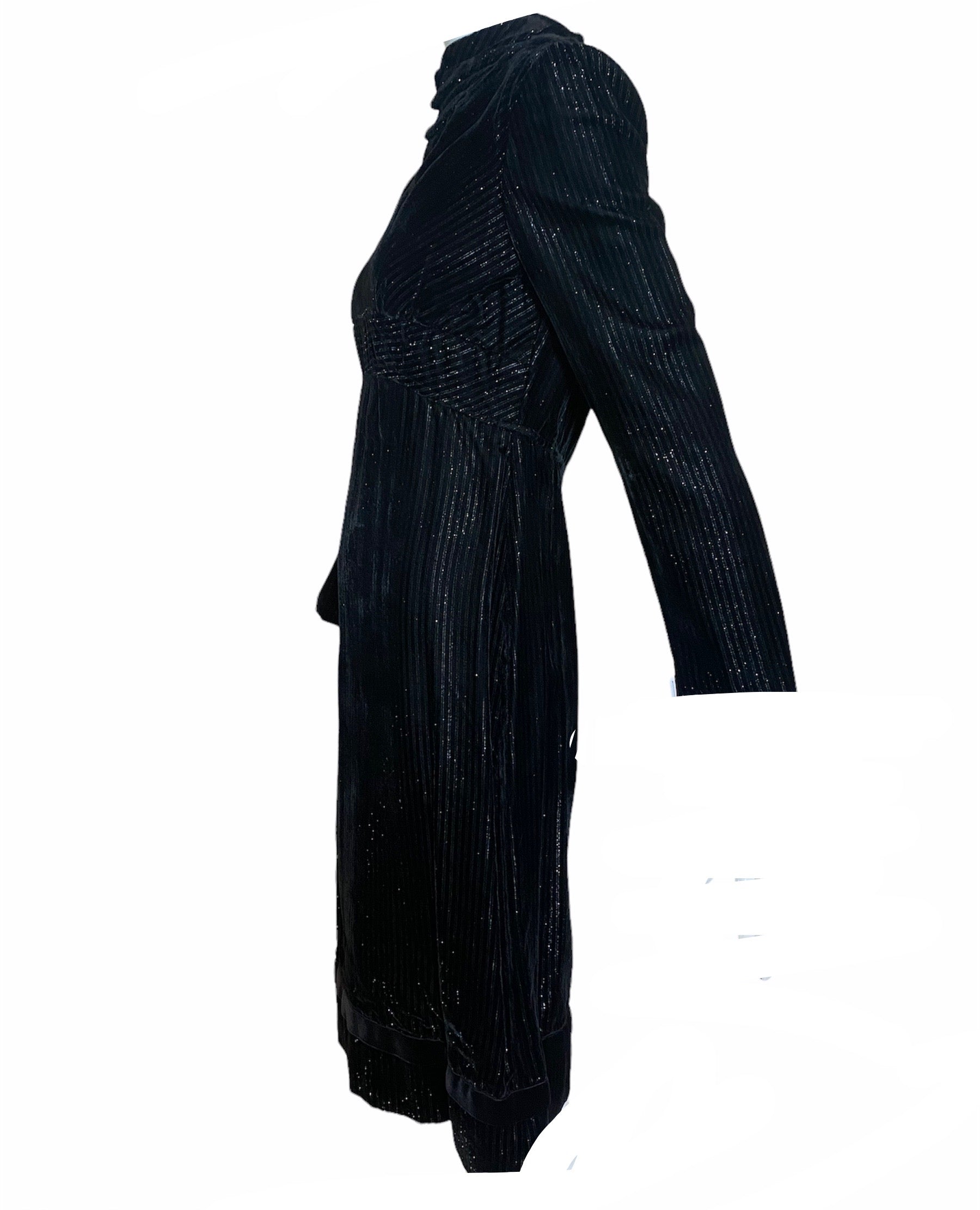 70s Dramatic Black Striped Velvet Shot with Silver 70s Dramatic Black Striped Velvet Shot with Silver