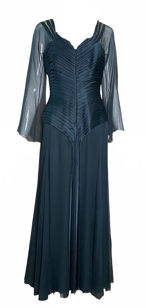 John Galliano for Christian Dior Haute Couture Gown In Sage Green Silk and Chiffon FRONT 1  of 6