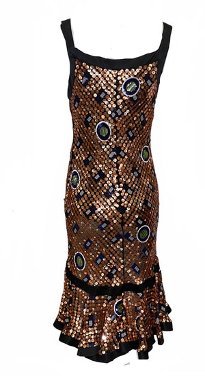 Zac Posen 2000s Copper Sequin  Party Dress BACK 2 of 5