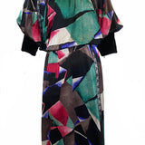  Chloe 80s Silk Print Dress with Velvet Trim FRONT 1 o 6