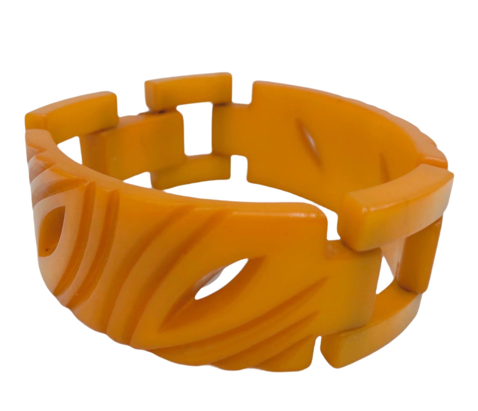 40s Butterscotch Bakelite Carved Hinged Bracelet - The Way We Wore