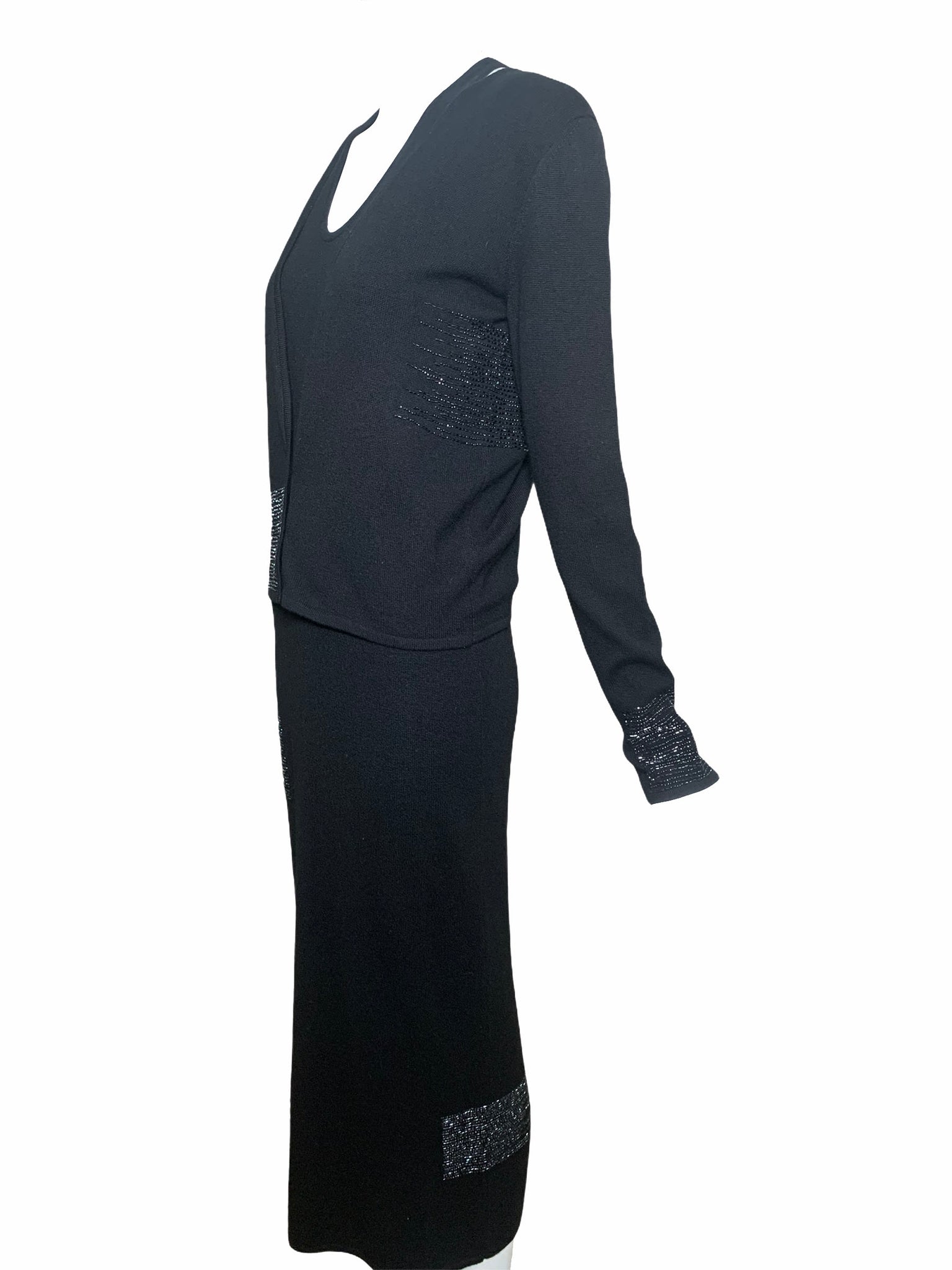 Krizia 90s Black Cashmere Beaded Maxi Dress with Cardigan SIDE  WITH CARDIGAN 2 of 6