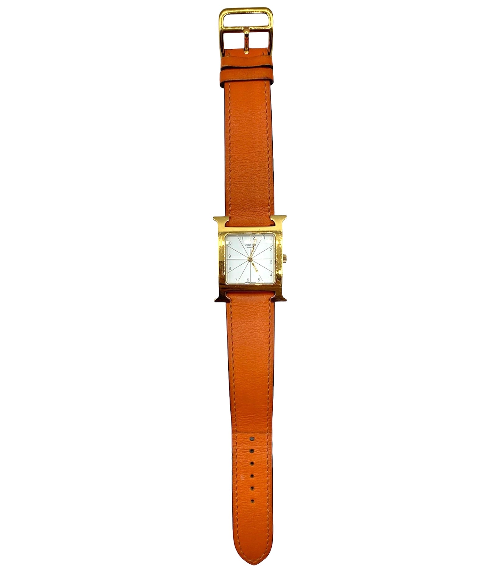 Classic Contemporary Hermes Logo Watch with Interchangable Red Band FRONT 2 of 7